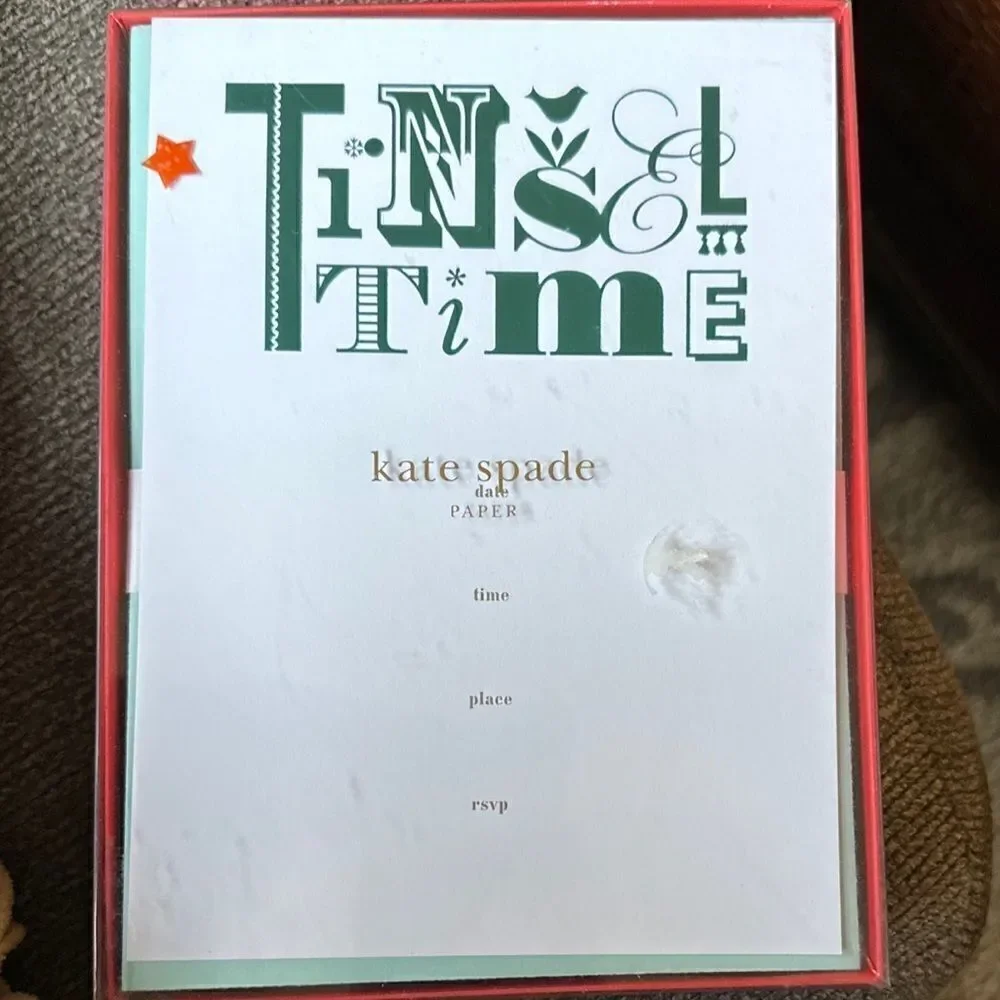Kate Spade TINSEL TIME Holiday Party Invitations Cards Envelope Set
